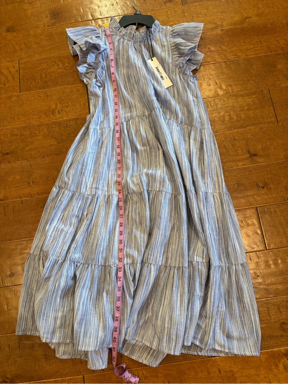 Women’s Blue Striped Ruffle Sleeve Dress - Picture 5 of 7